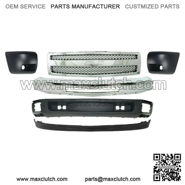 Front Bumper Chrome + Grille + Valance + End Caps For 2007-2013 Silverado 1500 (For: Chevrolet Silverado 1500)