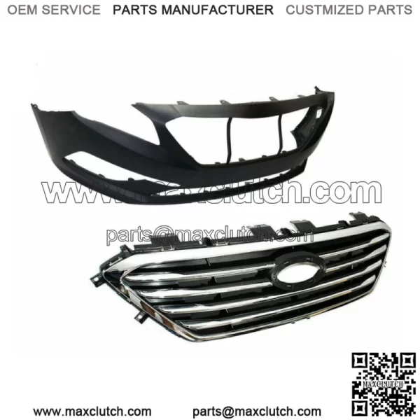 Front Bumper W/o Sensor Hole+Front Grille For Hyundai Sonata SE Standard 2015-17