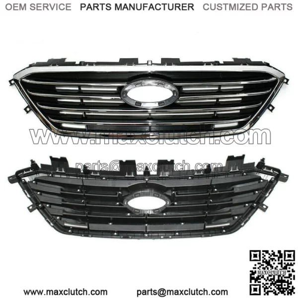 Front Bumper W/o Sensor Hole+Front Grille For Hyundai Sonata SE Standard 2015-17 - Image 2