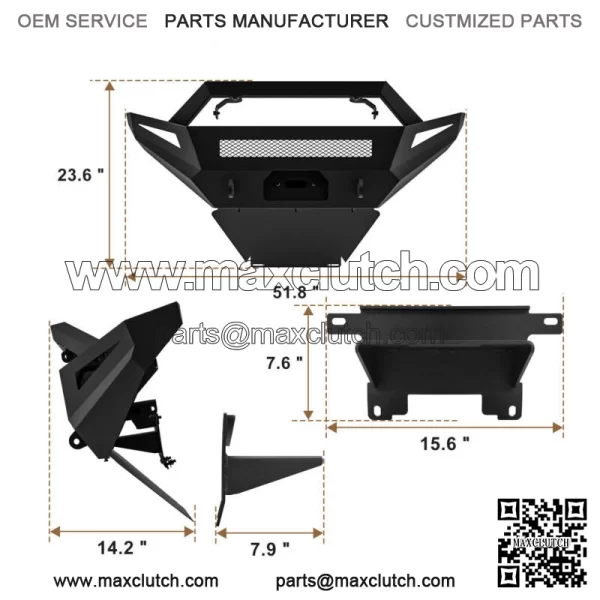 Thick Front Bumper with Winch Plate fit for 2018-2023 Polaris Ranger 1000  (For: Polaris) - Image 3