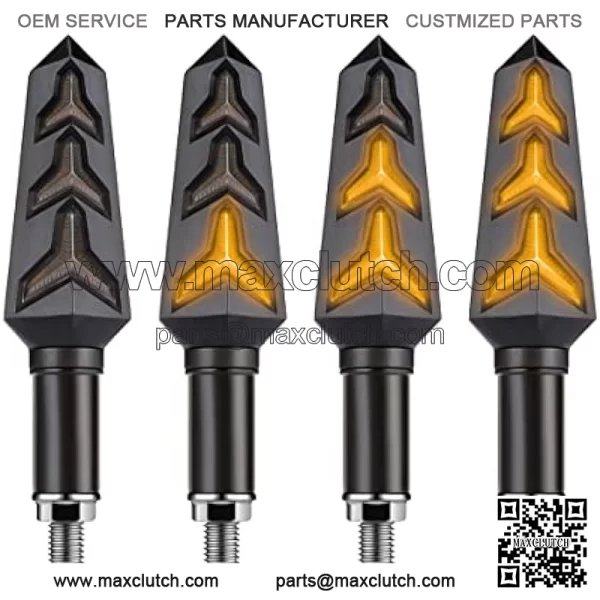 4PCS Motorcycle Indicator Lights, 12V Super Bright Flowing Turn Signal Brake Daytime Running Light, Universal for Motorbike Scooter Quad Cruiser Harley Yamaha Suzuki Off Road Black