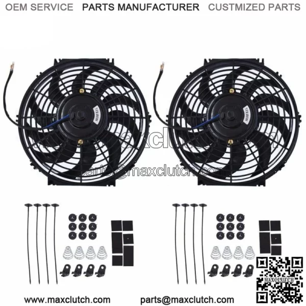 2x 12" Electric Radiator Cooling Slim Fans Push Pull Mount 12V Universal