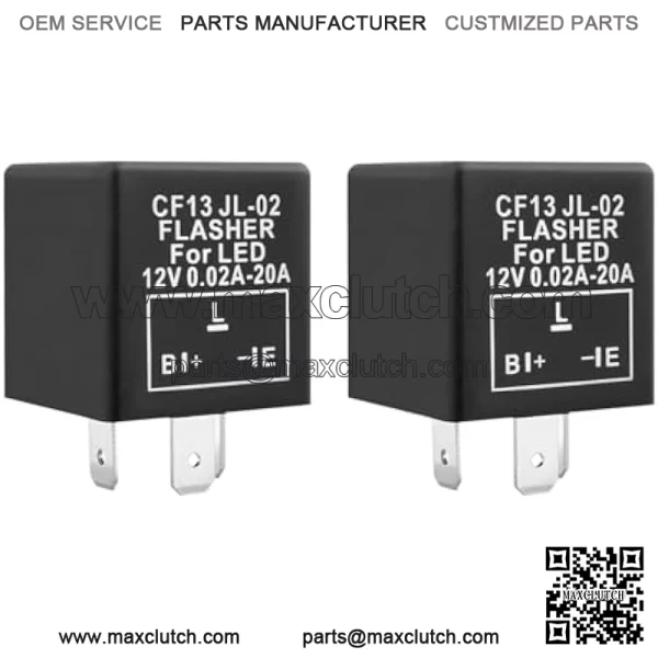 2 PCS 3 Pin CF-13 CF13 EP34 Car Electronic Flasher Relay Fits 12V 0.02A-20A, Premium Automotive LED Turn Signal Light Bulbs Hyper Blink Flash Fix JL-02, Compatible with Most Cars CF13