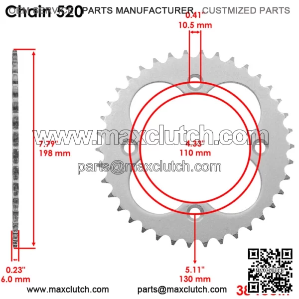 Rear Sprocket for Honda TRX450R TRX450ER 2006 2007 2008 2009 2010 2011 2012-2014 (For: Honda) - Image 2