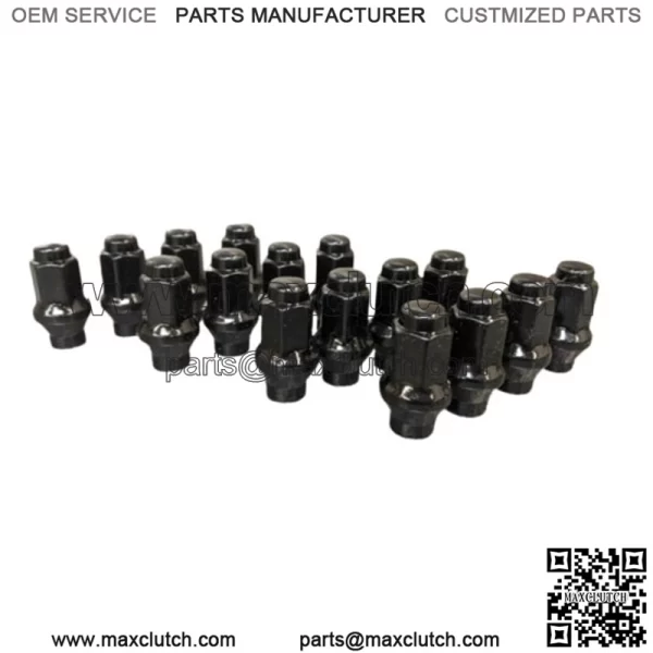 SET OF 16 BLACK M10x1.25 ET TAPERED NUTS WITH LONG THREAD AND TAPERED TAPERED BOLT