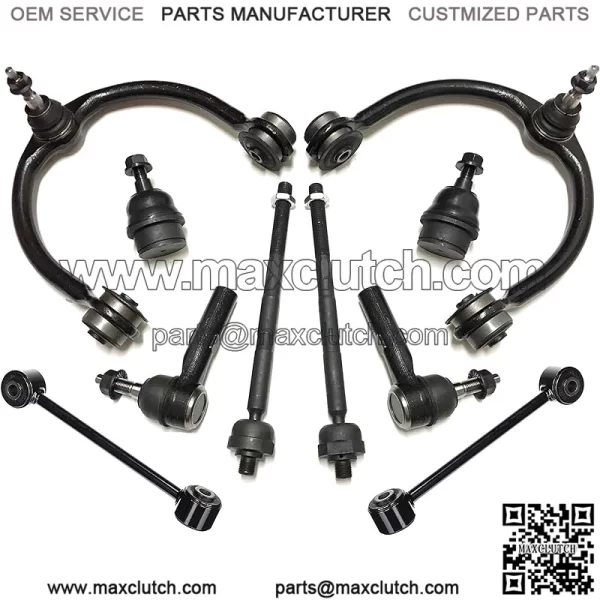 10pcs Front Steering and Suspension Kit Inner & Outer Tie Rod Ends Lower Ball Joints Sway Bar End Links Upper Control Arms & Ball Joints