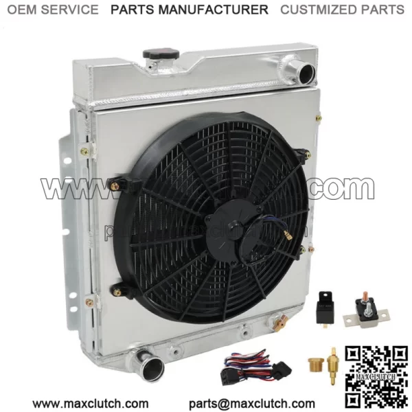 Aluminum Radiator 3 Row+Shroud Fan Relay For Ford 1960-65 Falcon/1965-66 Mustang - Image 2