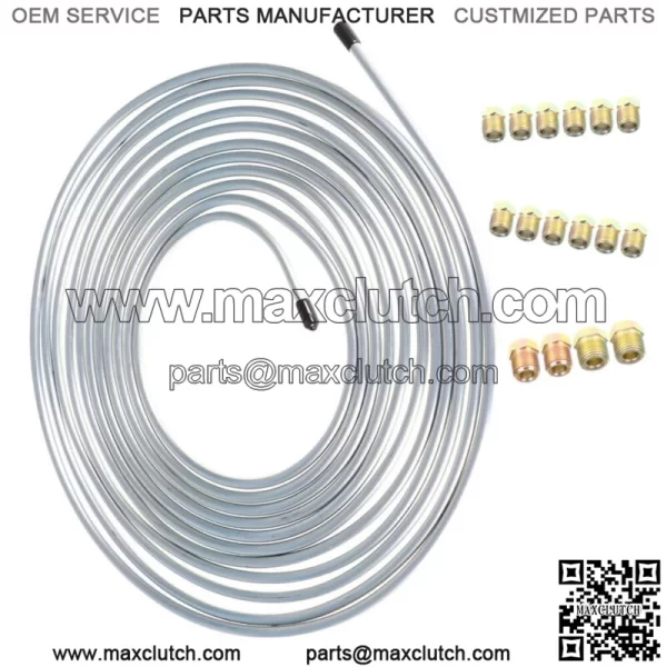 1/4 OD 25ft Coil Roll & 16 Tube Nut Fittings Brake Line Tubing Kit